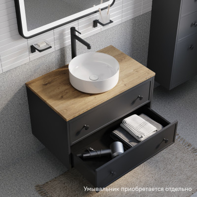 Тумба подвесная со столешницей МДФ, дуб верона 80 см IDDIS Torr темно-серый (TOR80DVi95K)