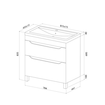 Тумба с умывальником, напольная, 80 см, белый, Ray, IDDIS, RAY80WFi95K