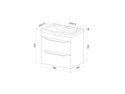 Тумба с умывальником, подвесная, 60 см, белый, Ray, IDDIS, RAY60W0i95K
