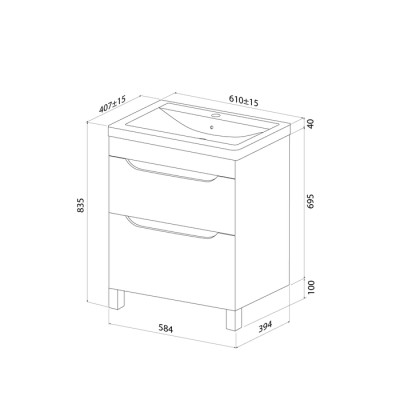 Тумба с умывальником, напольная, 60 см, белый, Ray, IDDIS, RAY60WFi95K