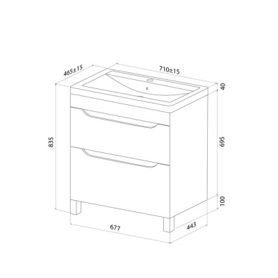 Тумба с умывальником, напольная, 70 см, белый, Ray, IDDIS, RAY70WFi95K