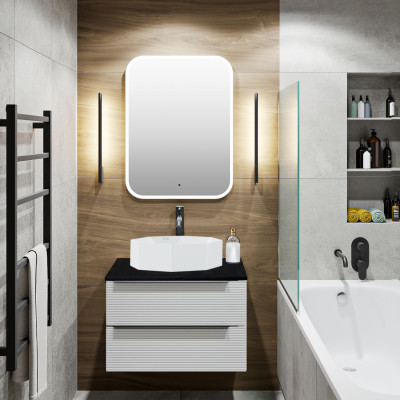 Тумба Runo Орлеан 60 белый матовый чёрный подвесная под накладной умывальник (00-00004649)