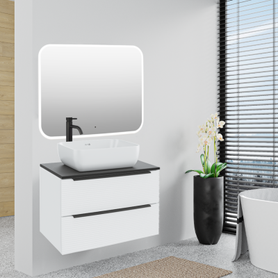 Тумба Runo Орлеан 60 белый матовый чёрный подвесная под накладной умывальник (00-00004649)