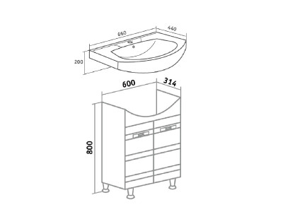 Тумба под раковину Runo  (под умывальник Элеганс 65) Турин 65 (УТ000002093)