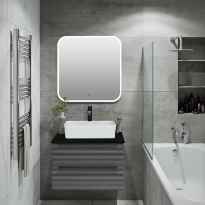 Тумба Runo Орлеан 60 серый чёрный подвесная под накладной умывальник (00-00004651)