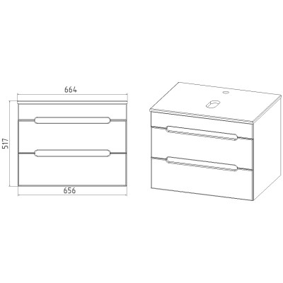 'Подвесная Тумба VIANT "Марсель" 2 ящика со столешницей L66 графит 502х664х516 (VMAR66NG-T2YP)'
