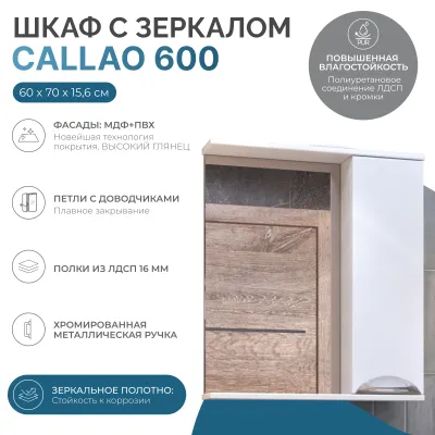 Шкаф VIGO навесной с зеркалом Callao 600 (правый) (z.CAL.60.R)