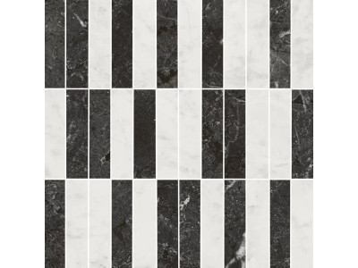 Тубкаль мозаичный микс чёрный белый глянцевый обрезной 30x30x0,9