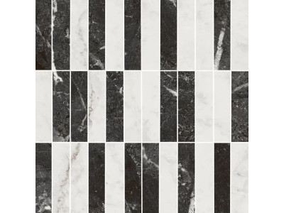 Тубкаль мозаичный микс чёрный белый глянцевый обрезной 30x30x0,9