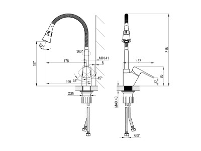 Смеситель DECOROOM DR27 для кухни с гибким поворотным изливом (DR27024)