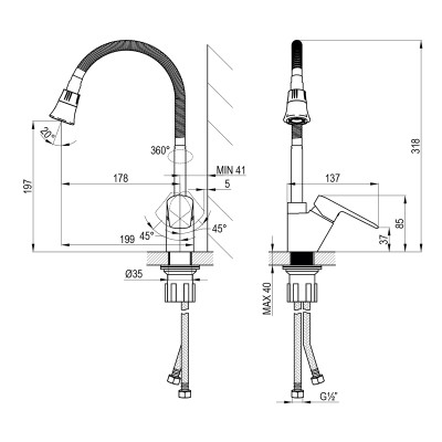 Смеситель DECOROOM DR27 для кухни с гибким поворотным изливом (DR27024)