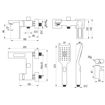 Смеситель DECOROOM DR30 для ванны с монолитным изливом (DR30036)