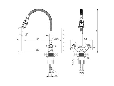 Смеситель DECOROOM DR53 для кухни с гибким поворотным изливом (DR53021)