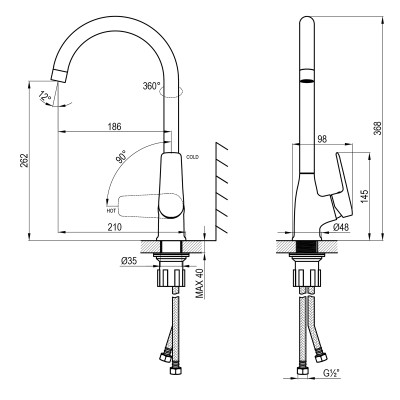 Смеситель DECOROOM DR27 для кухни с высоким поворотным изливом (DR27028)