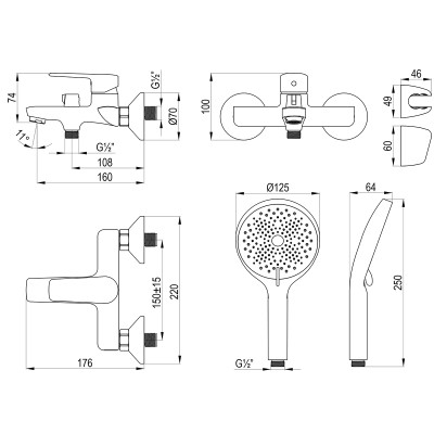 Смеситель DECOROOM DR27 для ванны с монолитным изливом (DR27036)