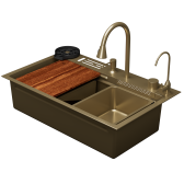 Кухонная мойка многофункц. DQ нерж.сталь матовое золото в комплекте со смесителем и аксессуарами (DKS754607)