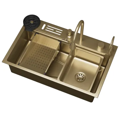 Кухонная мойка многофункц. DQ нерж.сталь матовое золото в комплекте со смесителем и аксессуарами (DKS754607)