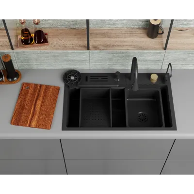 Кухонная мойка многофункц. DQ нерж.сталь темный графит в комплекте со смесителем и аксессуарами (DKS754605)