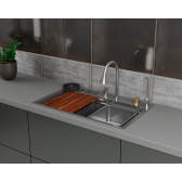 Кухонная мойка многофункц. DQ нерж.сталь сатин в комплекте со смесителем и аксессуарами (DKS754604)