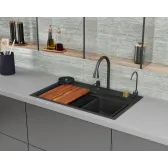 Кухонная мойка многофункц. DQ нерж.сталь темный графит в комплекте со смесителем и аксессуарами (DKS754605)