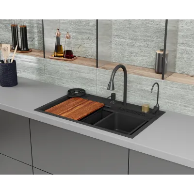 Кухонная мойка многофункц. DQ нерж.сталь темный графит в комплекте со смесителем и аксессуарами (DKS754605)