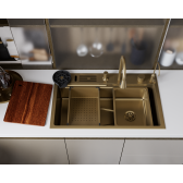 Кухонная мойка многофункц. DQ нерж.сталь матовое золото в комплекте со смесителем и аксессуарами (DKS754607)