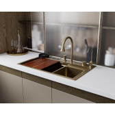 Кухонная мойка многофункц. DQ нерж.сталь матовое золото в комплекте со смесителем и аксессуарами (DKS754607)