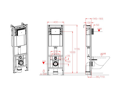 Инсталляция с клавишей хром DQ 400*165*1160мм (DI8140116)