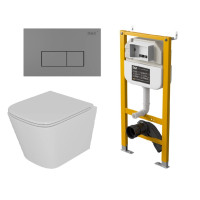 Комплект D&K Унитаз подвесной безободковый (торнадо) DT1436516, Инсталляция DI8050127, Клавиша смыва DB1499006  графит (DS1431632)