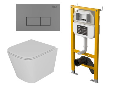 Комплект D&K Унитаз подвесной безободковый (торнадо) DT1436516, Инсталляция DI8050127, Клавиша смыва DB1499006  графит (DS1431632)