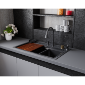 Кухонная мойка многофункц. DQ нерж.сталь матовый серый в комплекте со смесителем и аксессуарами (DKS754606)