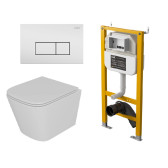 Комплект D&K Унитаз подвесной безободковый (торнадо) DT1436516, Инсталляция DI8050127, Клавиша смыва DB1499016 белый (DS1431622)