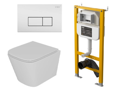 Комплект D&K Унитаз подвесной безободковый (торнадо) DT1436516, Инсталляция DI8050127, Клавиша смыва DB1499016 белый (DS1431622)