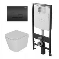 Комплект DK Унитаз подвесной  безободковый (торнадо) DT1436516, белый, Инсталляция DI8055119, Клавиша смыва DB1519025 черный (DS1431614)
