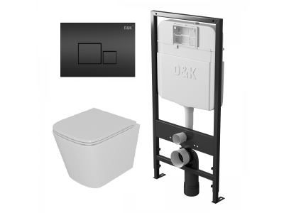 Комплект DK Унитаз подвесной  безободковый (торнадо) DT1436516, белый, Инсталляция DI8055119, Клавиша смыва DB1519025 черный (DS1431614)