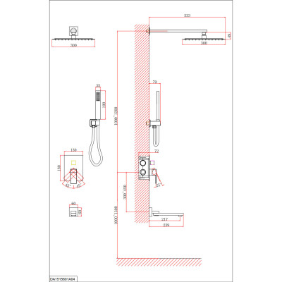 Душевая система для ванны и душа DK встраиваемая с изливом матовый белый Bayern.Liszt (DA1515608A04)