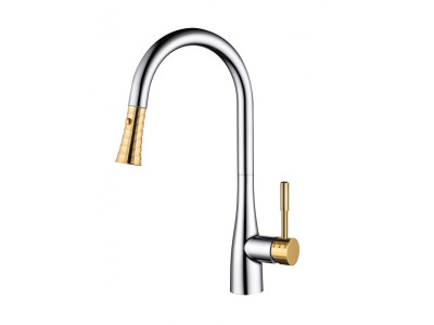 Смеситель для кухни DK Rhein.Schiller с выдвижной лейкой хром золото (DA1462504A)