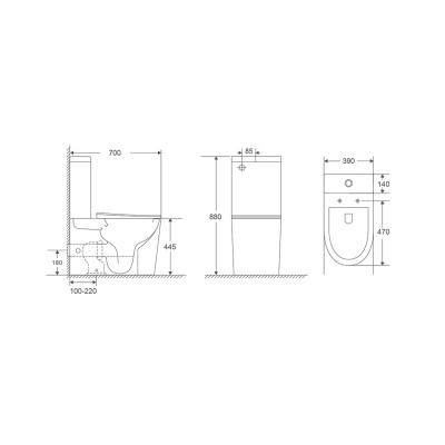 Унитаз-компакт безободковый торнадо DQ Grimm 700*390*880мм (DT1387516)