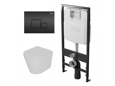 Комплект DK Унитаз подвесной безободковый (торнадо) DT1026516 черный, Инсталляция DI8055119, Клавиша смыва DB1519025 черный (DS1021612)