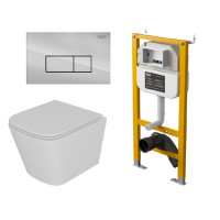 Комплект D&K Унитаз подвесной безободковый (торнадо) DT1436516, Инсталляция DI8050127, Клавиша смыва DB1499001, хром (DS1431628)