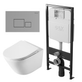 Комплект DQ Унитаз подвесной безободковый (торнадо) DT1476516 белый + Инсталляция DI8055119 + Клавиша смыва DB1519001, хром (DS1471602)