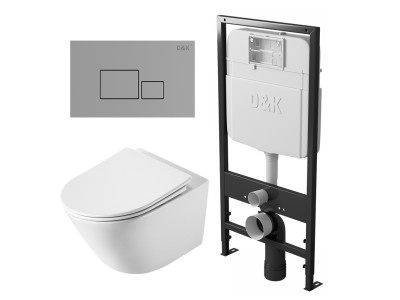 Комплект DQ Унитаз подвесной безободковый (торнадо) DT1476516 белый + Инсталляция DI8055119 + Клавиша смыва DB1519001, хром (DS1471602)