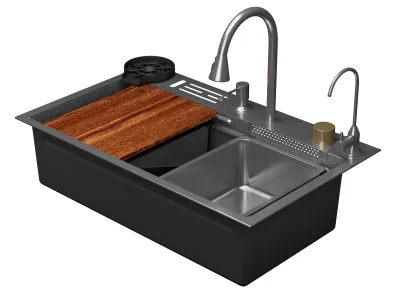 Кухонная мойка многофункц. DQ нерж.сталь сатин в комплекте со смесителем и аксессуарами (DKS754604)