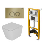 Комплект D&K Унитаз подвесной безободковый (торнадо) DT1436516 белый, Инсталляция DI8050127, Клавиша смыва DB1529007 матовое золото (DS1431633)