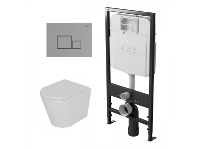Комплект DK Унитаз подвесной безободковый (торнадо) DT1026516 белый, Инсталляция DI8055119, Клавиша смыва DB1519001 хром (DS1021610)