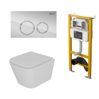 Комплект DK Унитаз подвесной безободковый (торнадо) белый DT1436516, Инсталляция DI8050127, Клавиша смыва DB1529001, хром (DS1431621)