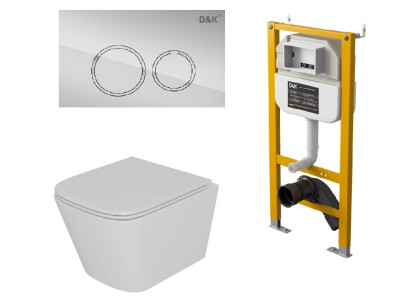 Комплект DK Унитаз подвесной безободковый (торнадо) белый DT1436516, Инсталляция DI8050127, Клавиша смыва DB1529001, хром (DS1431621)