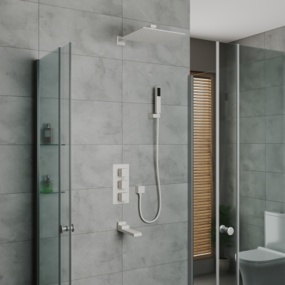 Душевая система для ванны и душа DK встраиваемая термостатический с изливом матовый белый Bayern.Liszt DA2515608A04