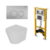 Комплект D&K Унитаз подвесной безободковый (торнадо) DT1026516, Инсталляция DI8050127, Клавиша смыва DB1529002 матовый хром (DS1021613)