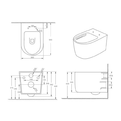 Унитаз подвесной тонкий ободок (торнадо) DQ Rhein.Dusseldorf 500*360*362мм, сиденье микролифт, белый (DT1496516)